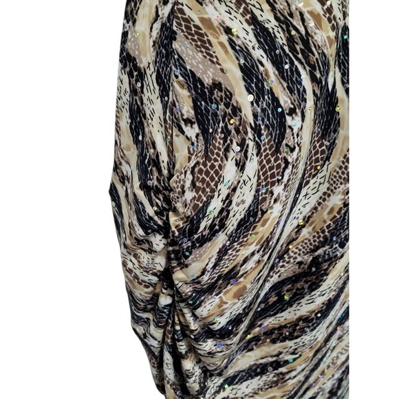 Sequin Embellished One Shoulder Mini Dress Juniors XL Ruched Sides Animal Print - Picture 5 of 11